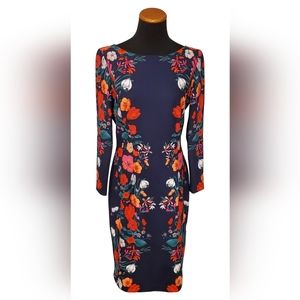 Eliza J Women's 10 Midnight Navy Floral Long Sleeve Fitted Formal Dress